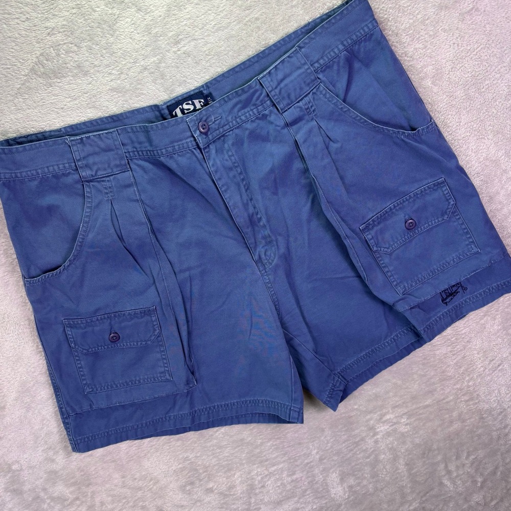 TSF‎ Guy Harvey Mens Shorts 44 Blue Pleated Cargo Fishing Cotton Canvas